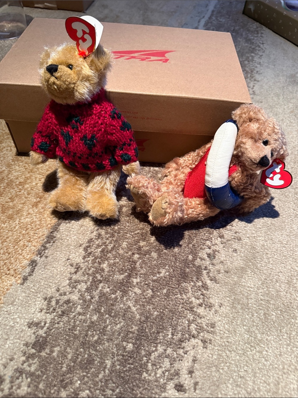 Ty Plush Bear & Puppy Set with Red Knit Sweater and Lifesaver